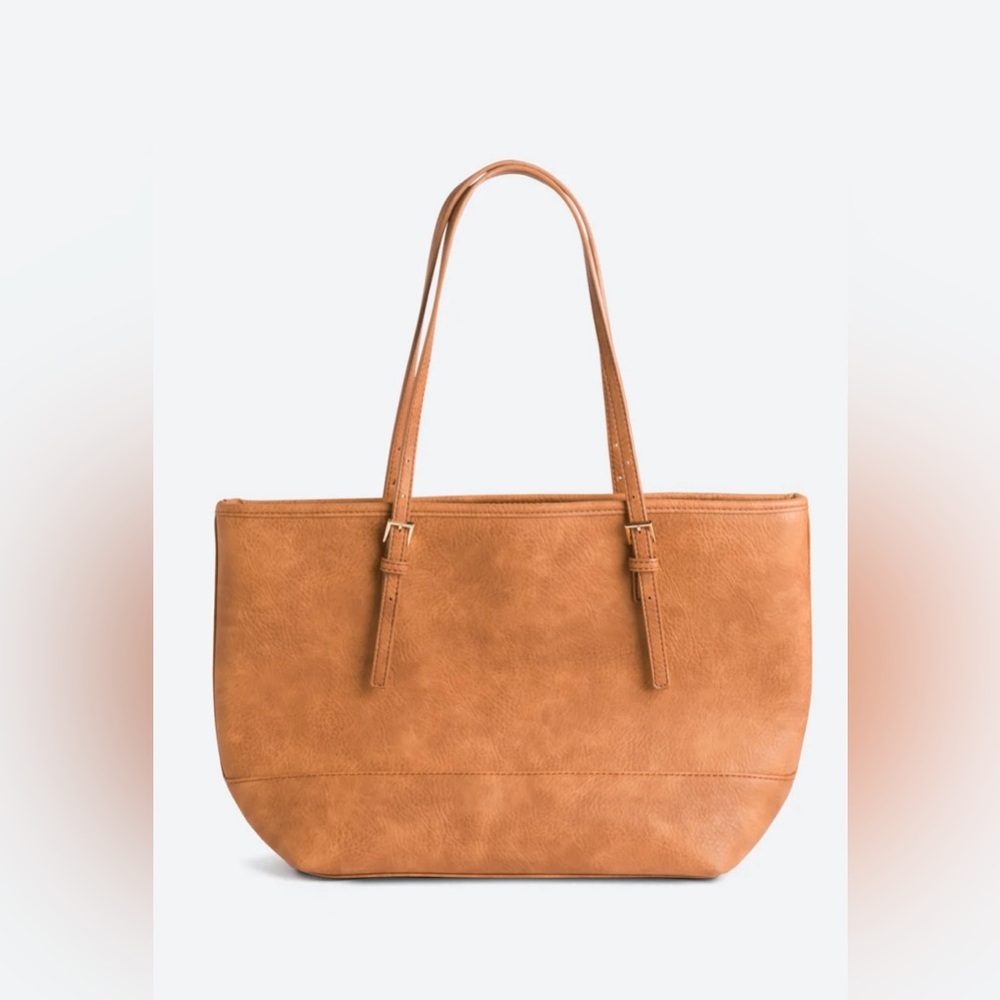 Urban Expressions “Robi” Classic Work Tote. Cognac, faux leather.